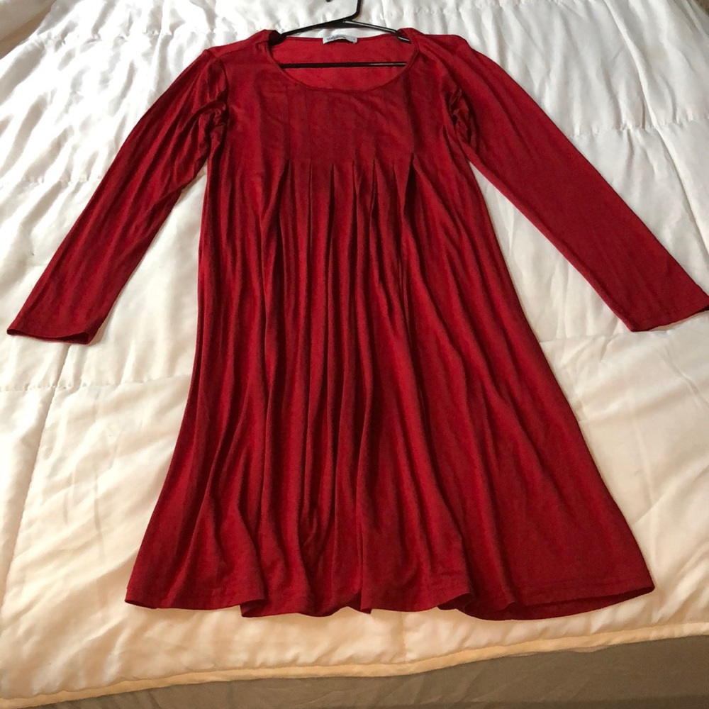 Red pleated dress